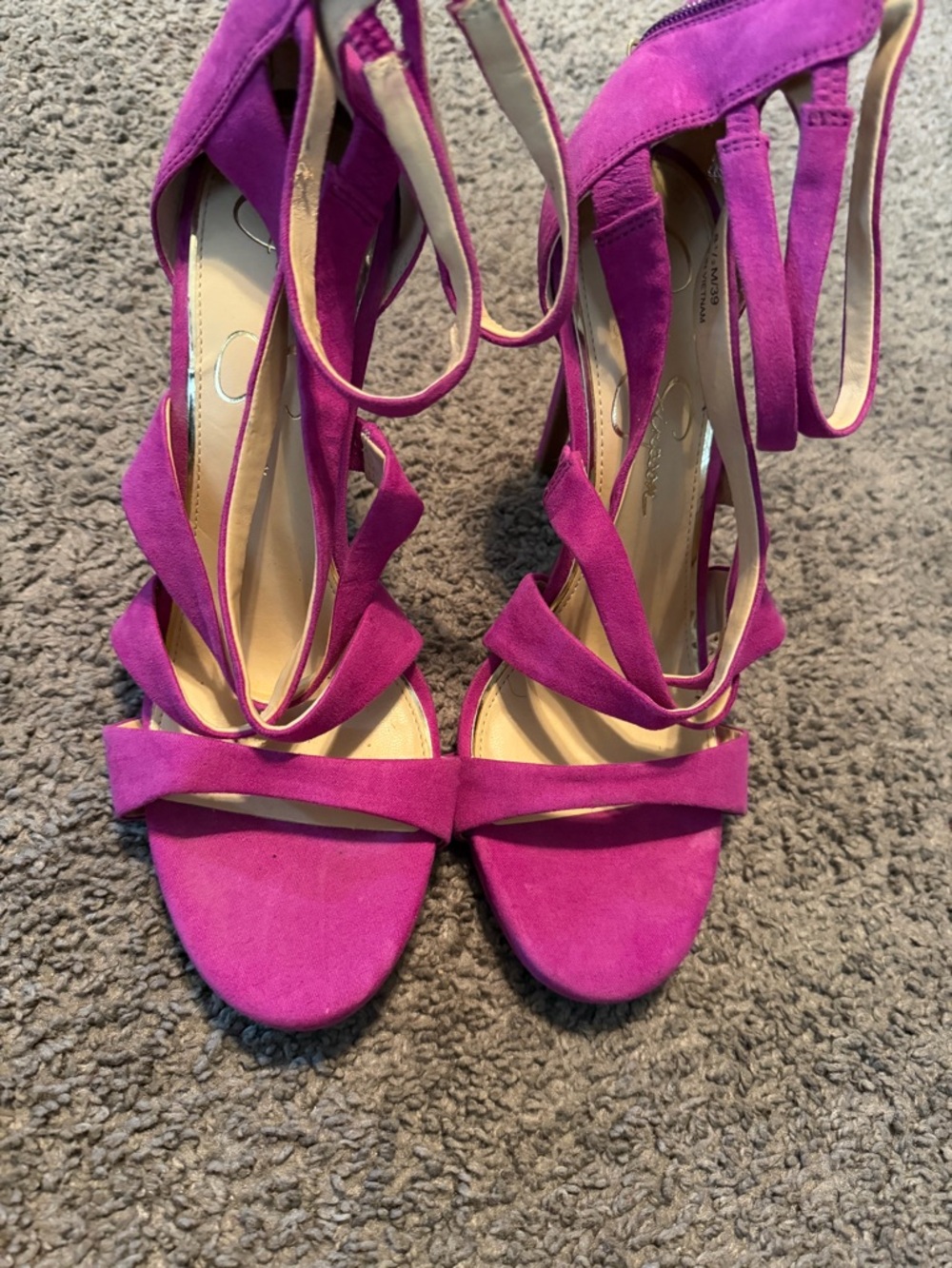 Jessica Simpson Magenta Suede Wrap-Strap High Heels